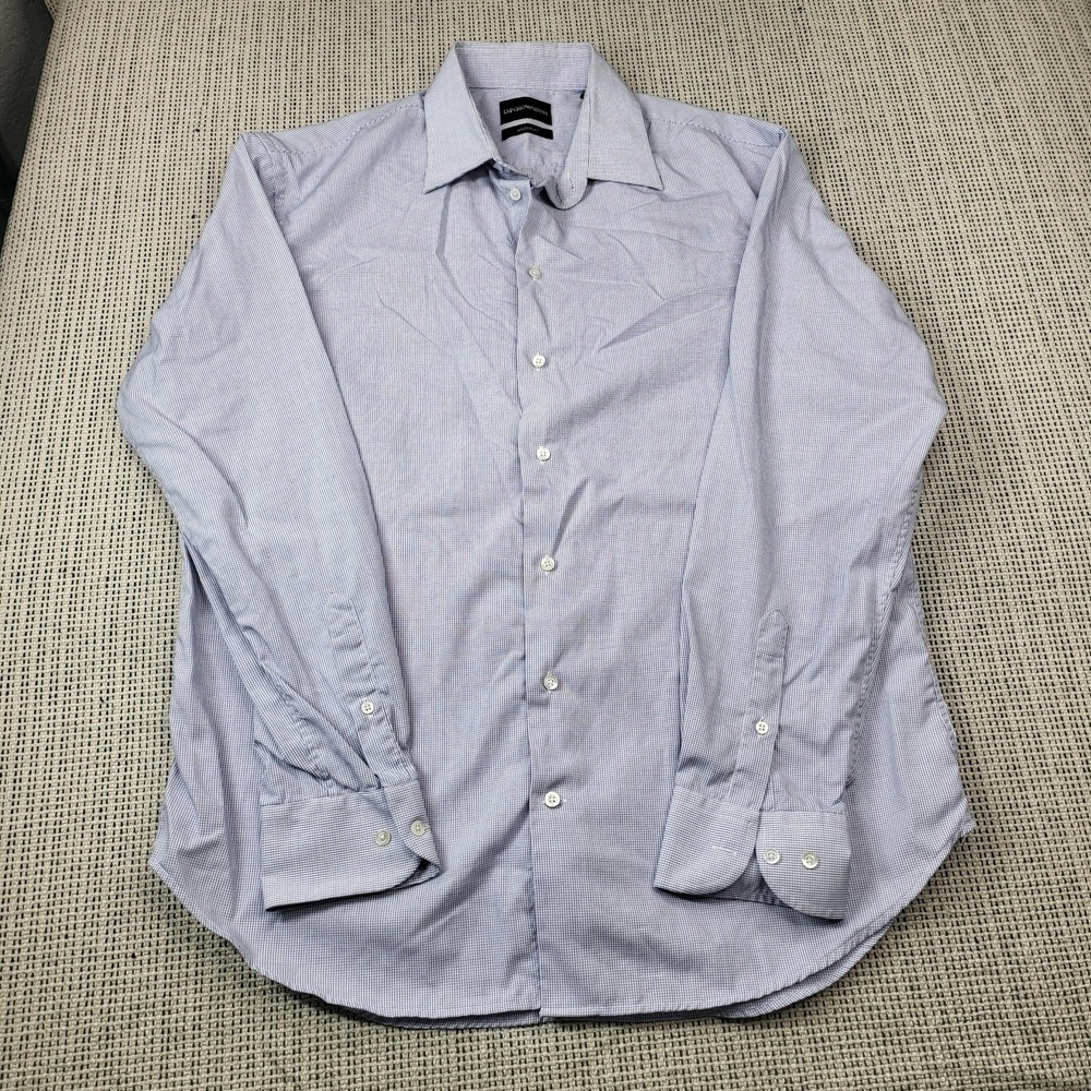 Emporio Armani Dress Shirt Mens 16.5 Blue Check Modern Fit Long Sleeve Business